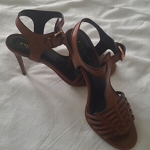 Coach All Leather Tan Open heel Sandals, Size 8